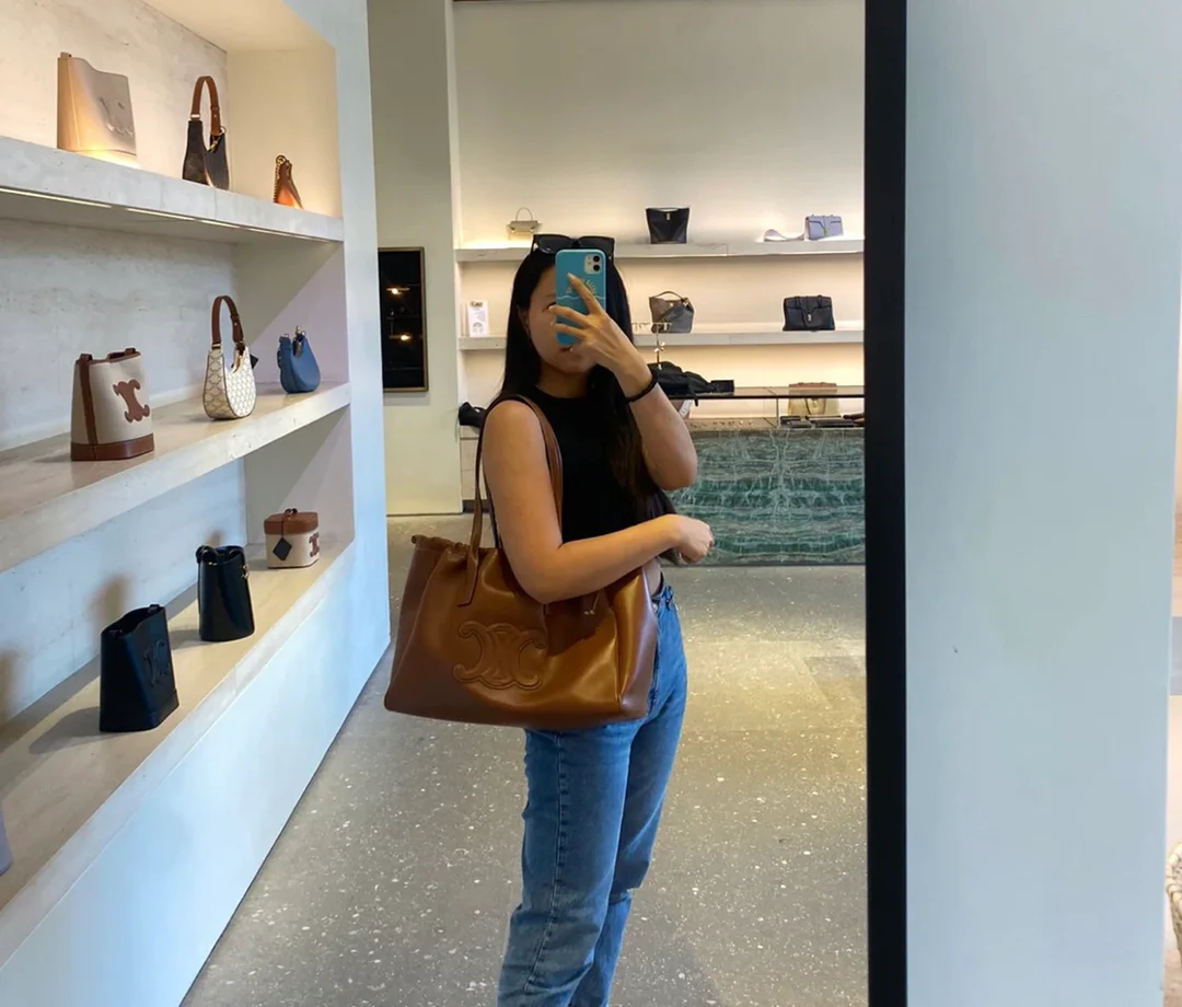 Сумка Celine Cabas Triomphe из гладкой кожи с завязками - коричневая