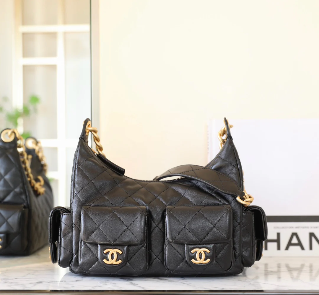 Сумка-хобо Chanel 25c, маленькая, черная, для хобби.