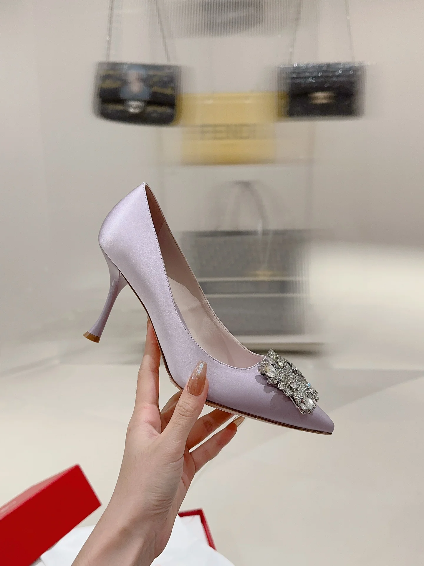 Туфли с квадратным носком и пряжкой - 2024 - Высокие каблуки - Фиолетовые