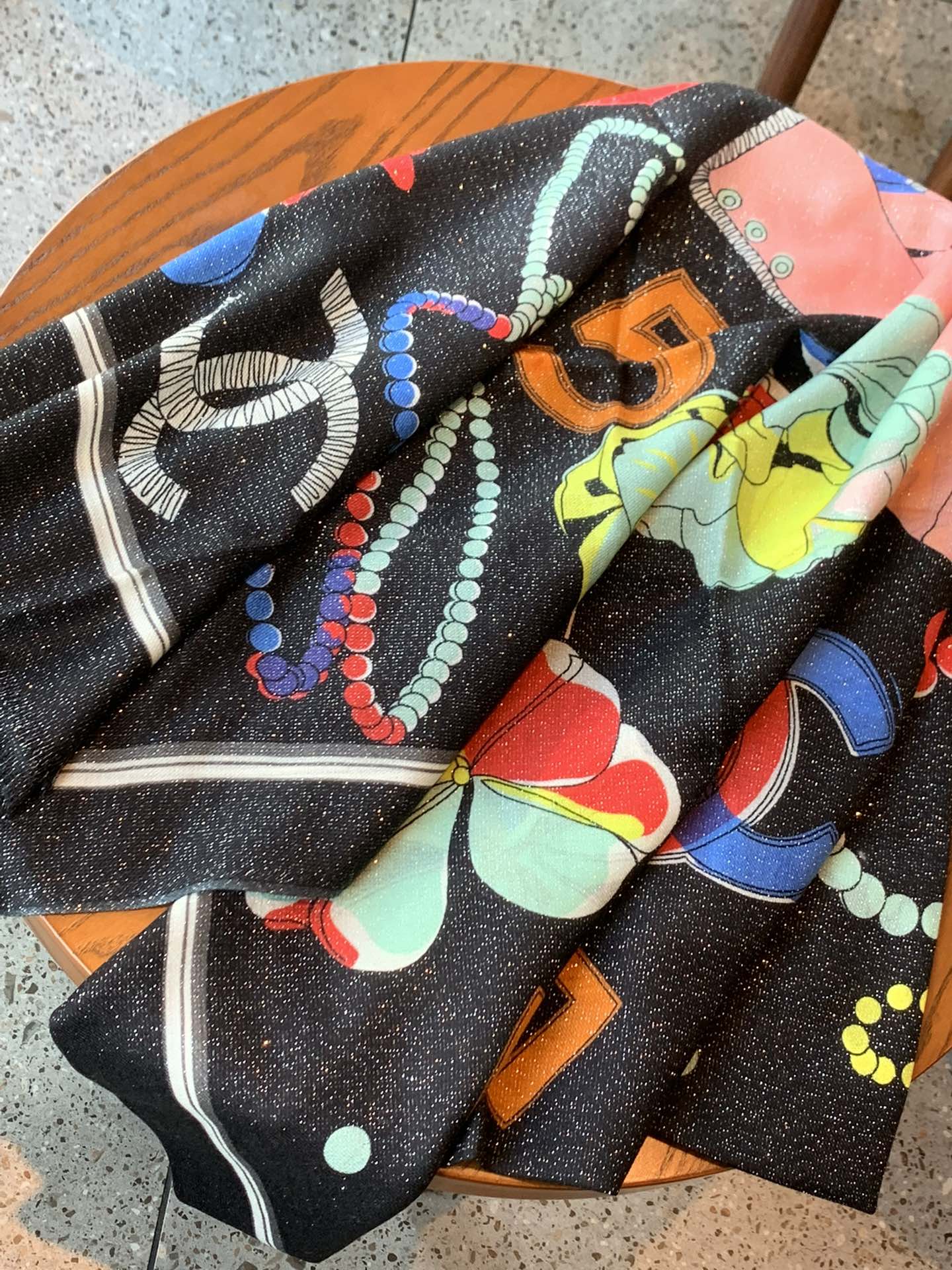 Chanel - Длинный шарф для девочек - 110-200 см - 100% кашемир - Черный