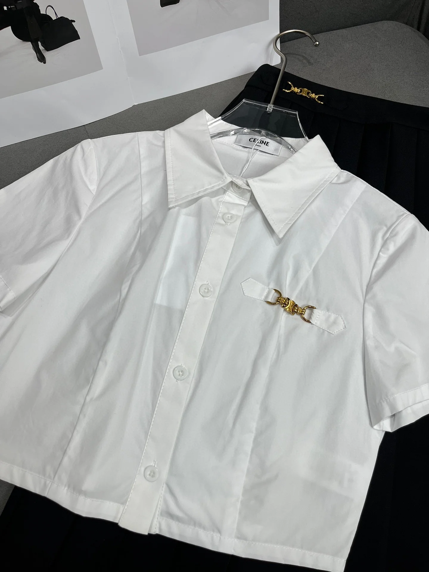 Celine 2403-24ss Летний новый комплект: короткая рубашка и длинная юбка - Черный