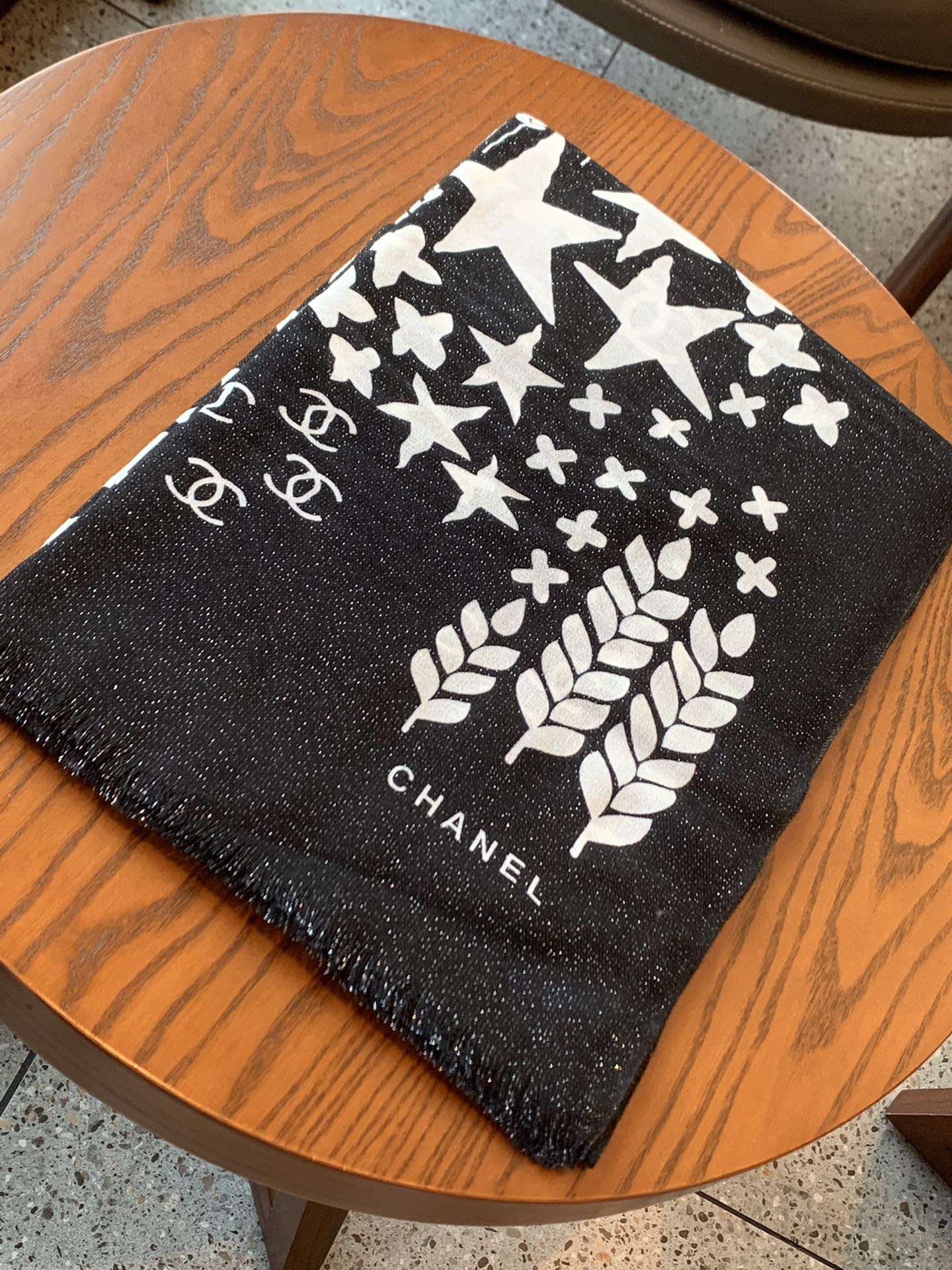 Chanel - Шарф с принтом в виде колосьев пшеницы - 110-200 см - Кашемир