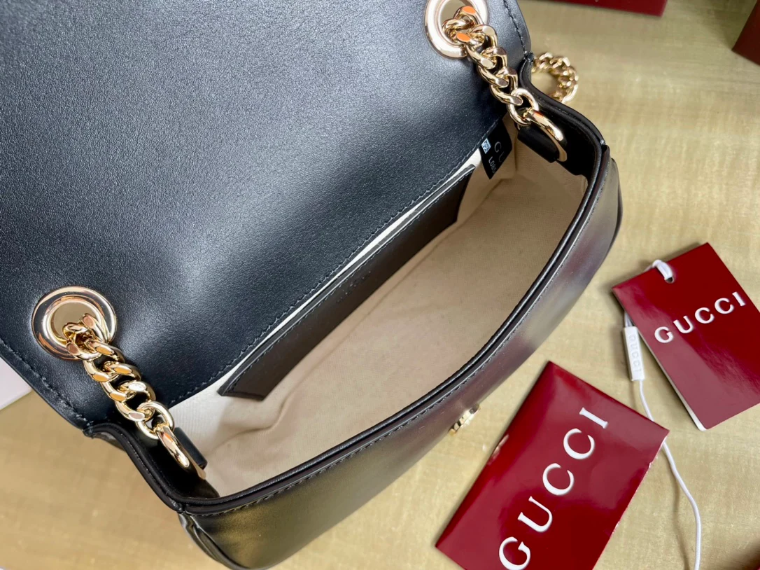 Ремешок на плечо Gucci 2025 из кожи с золотой цепочкой - синий