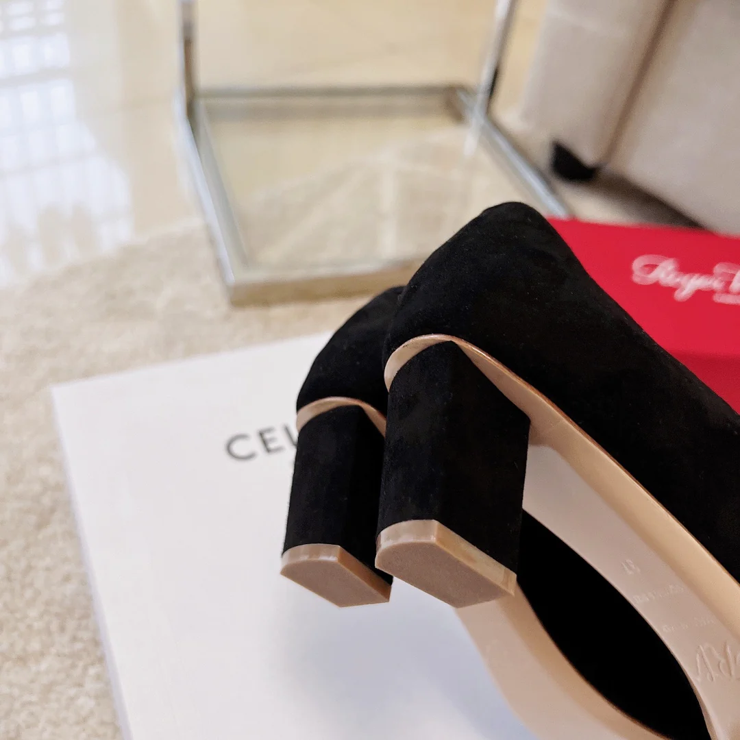 Туфли RV - Туфли на массивном перламутровом каблуке с узором в виде облаков - Черные - 4-5 см