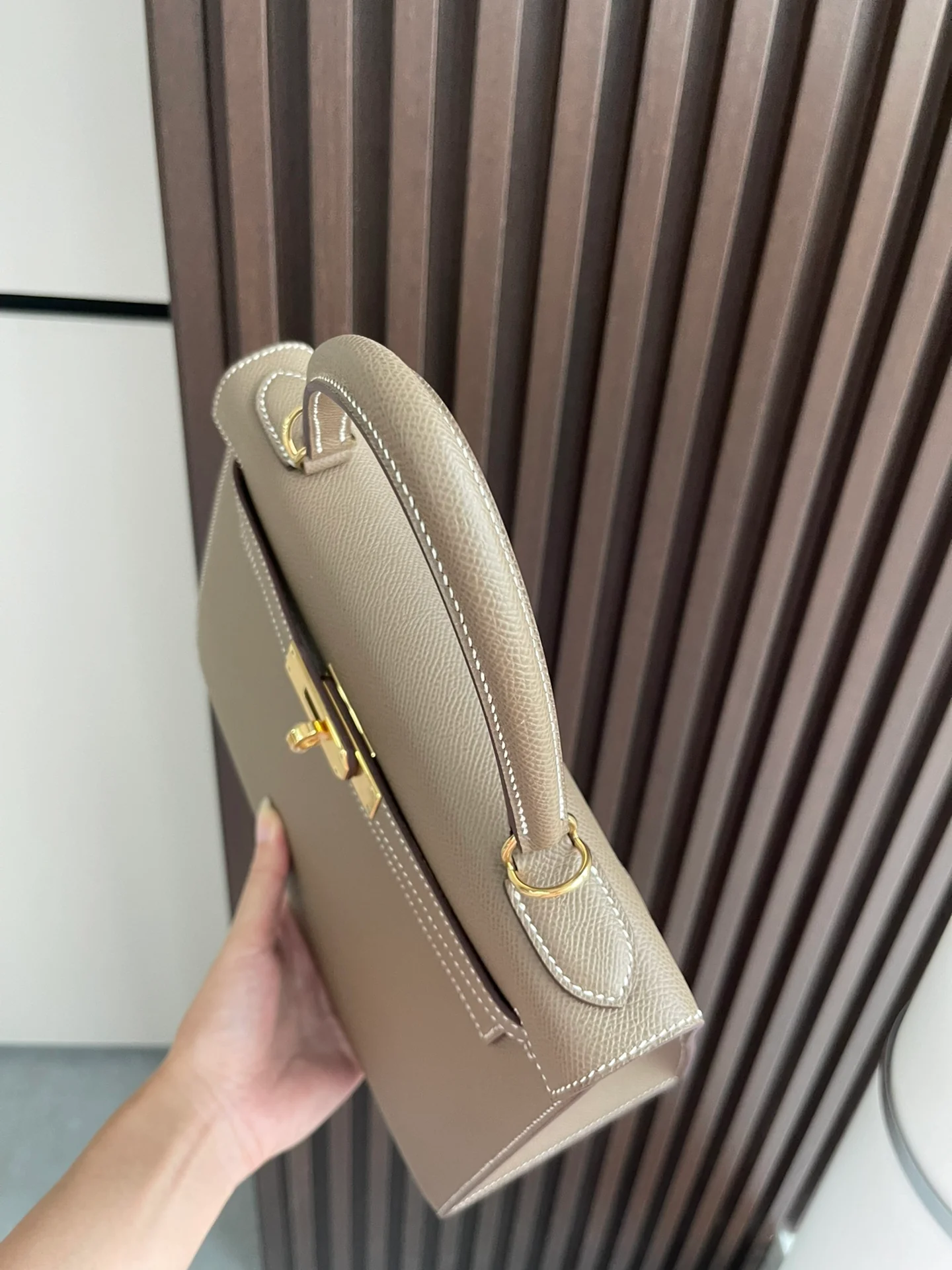 Hermes Kelly 28 Epsom Outer Seam Elephant Grey Gold Buckle