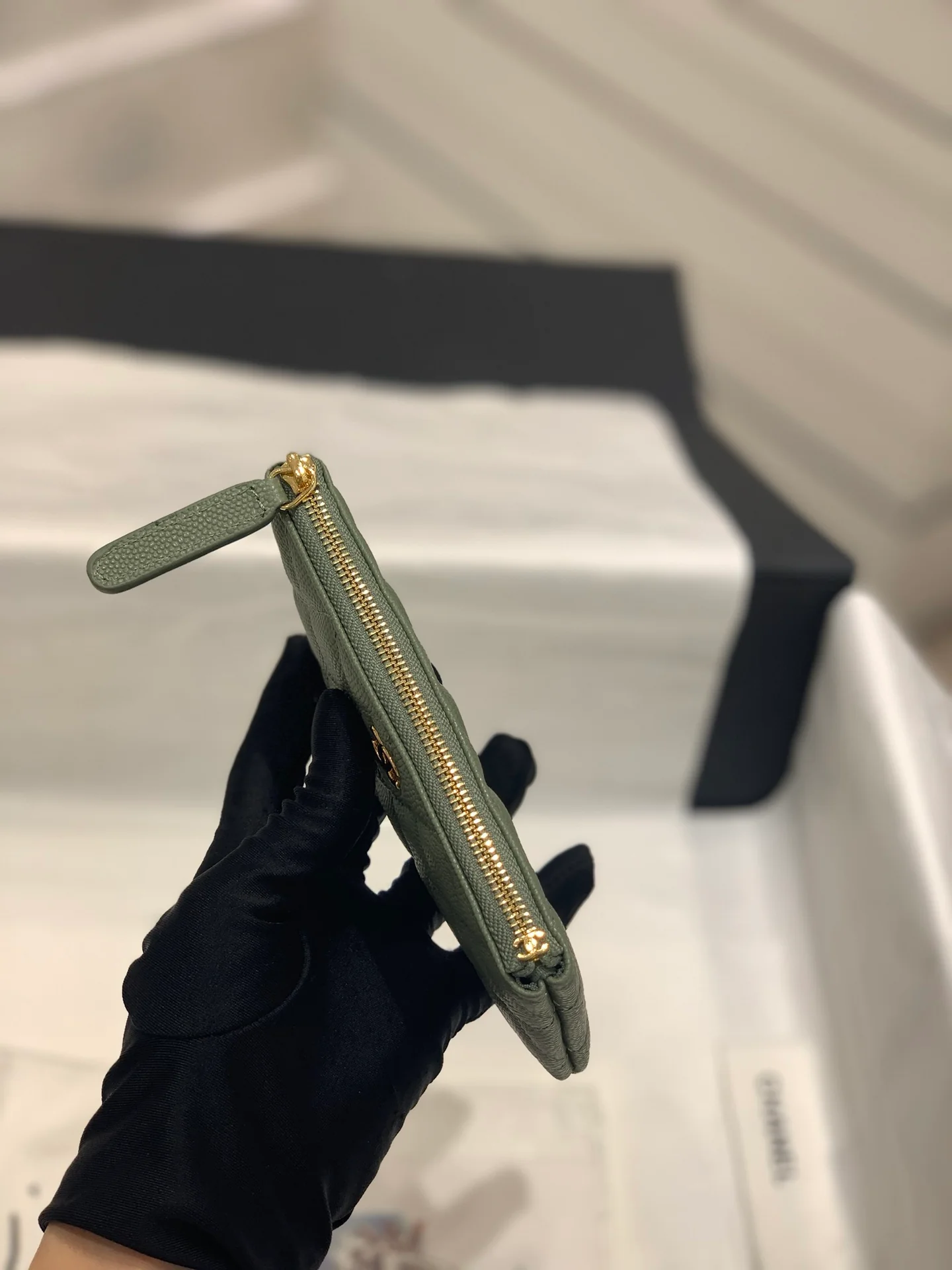 Классический кожаный кошелек на молнии Chanel 19 Series - зеленый