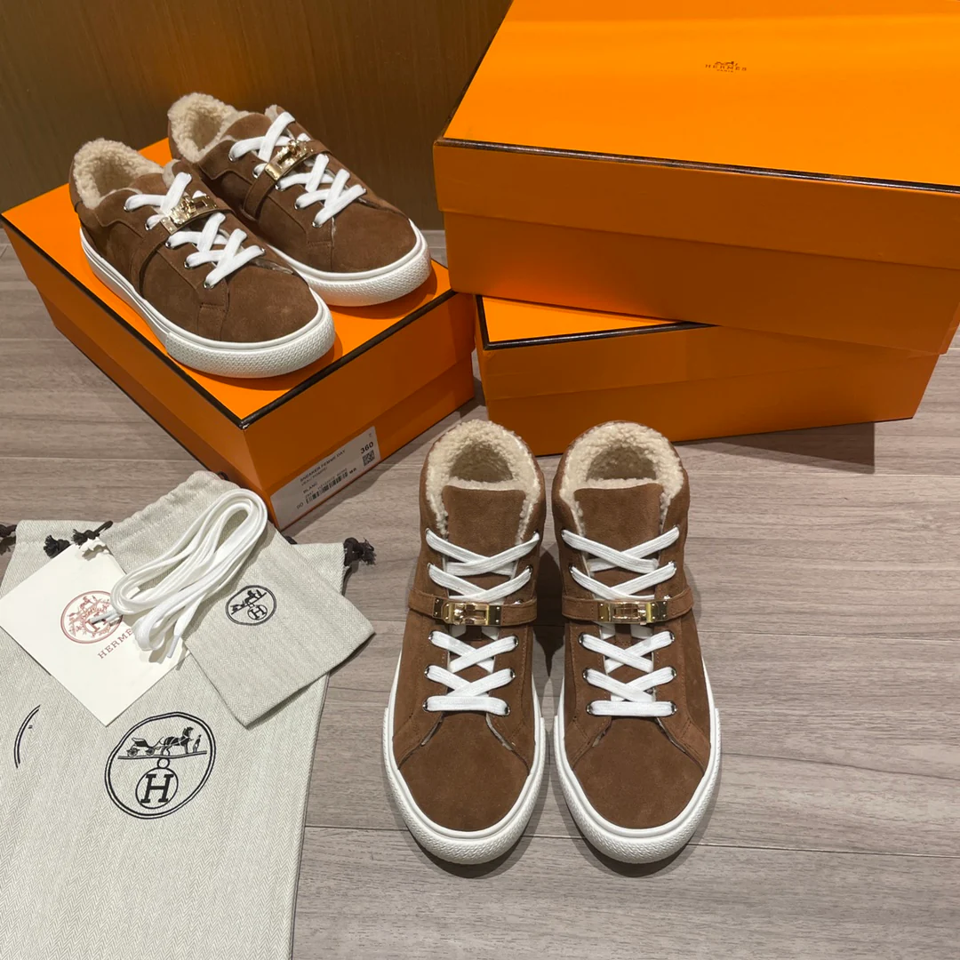 Высокие шерстяные кроссовки Hermes Kelly, низкие кроссовки унисекс, коричневые