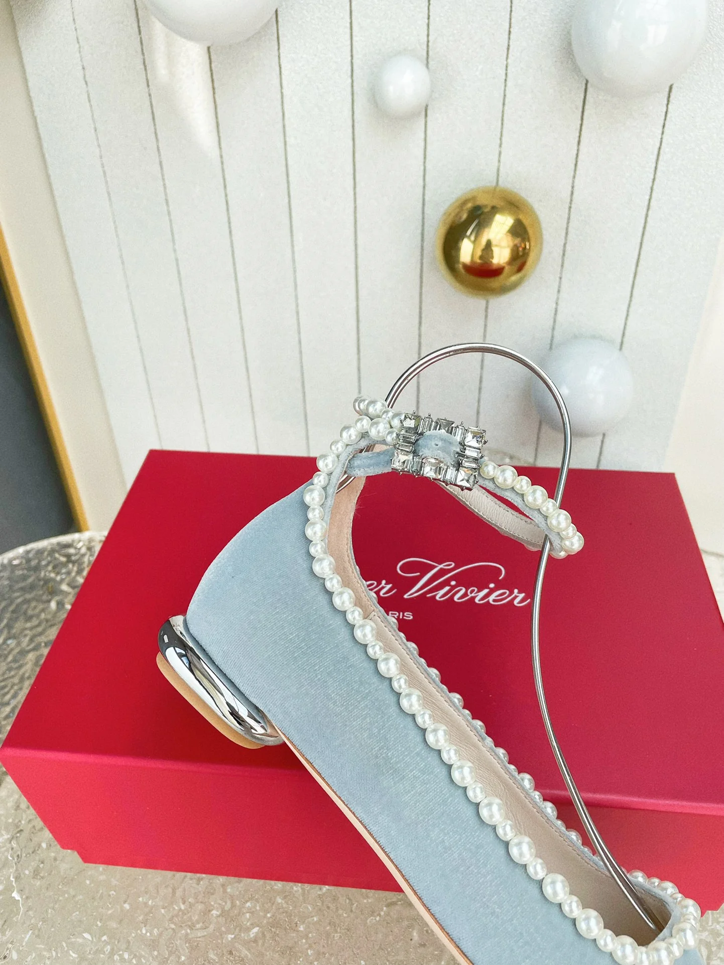 Туфли RV - балетки с жемчужной отделкой, 2024 год - синие