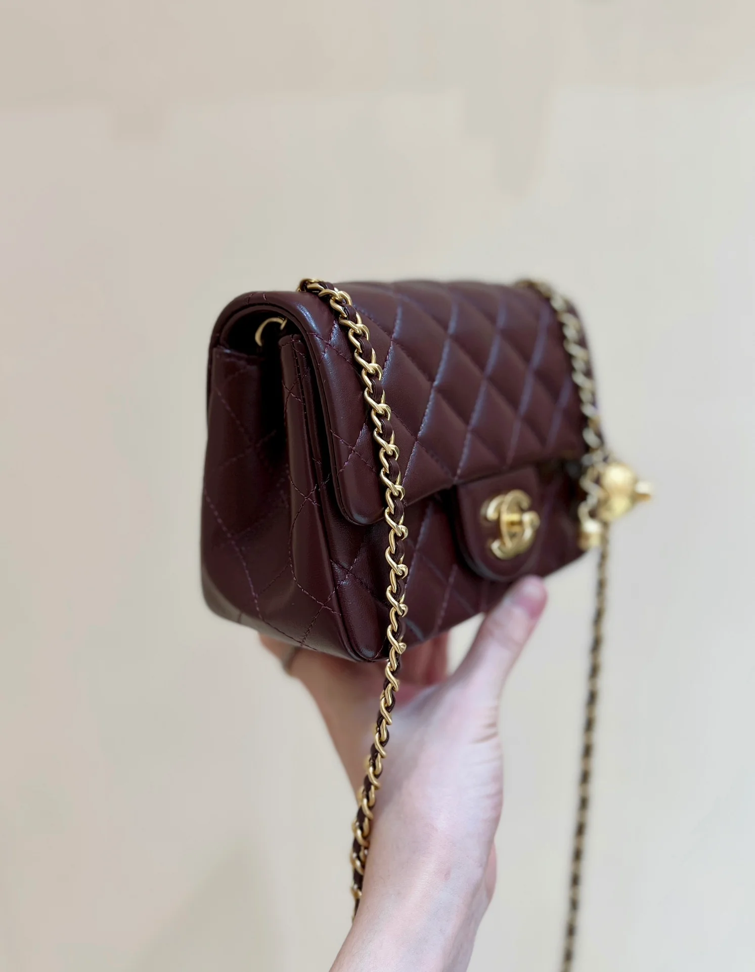 Chanel CF Gold Ball Square Fat Man - Burgundy