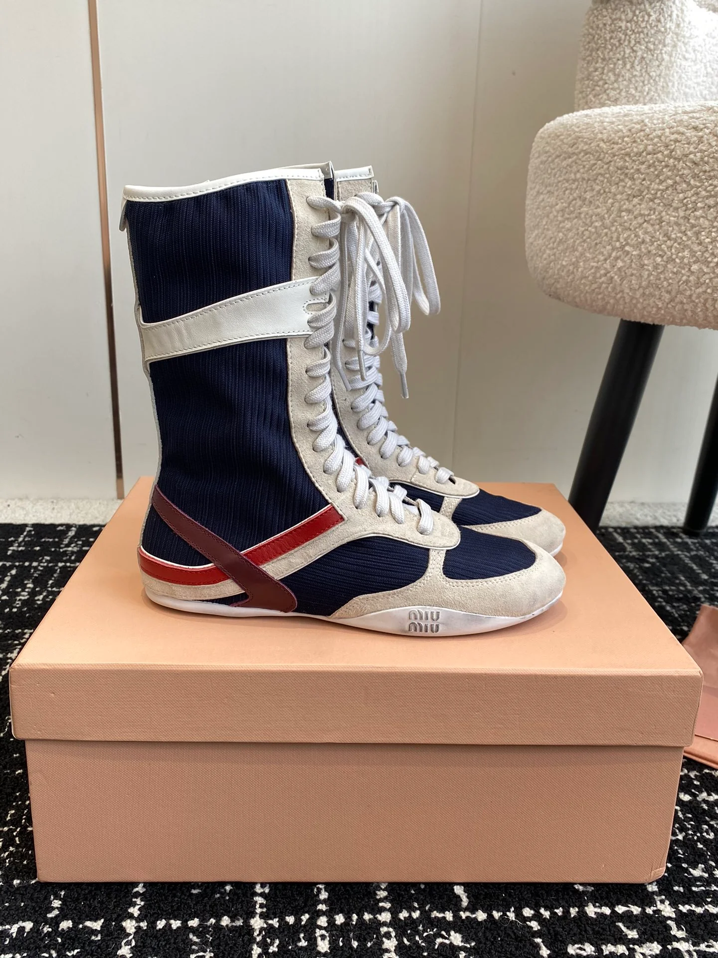 Повседневные сапоги-ботфорты Miu Miu 2025 - черные