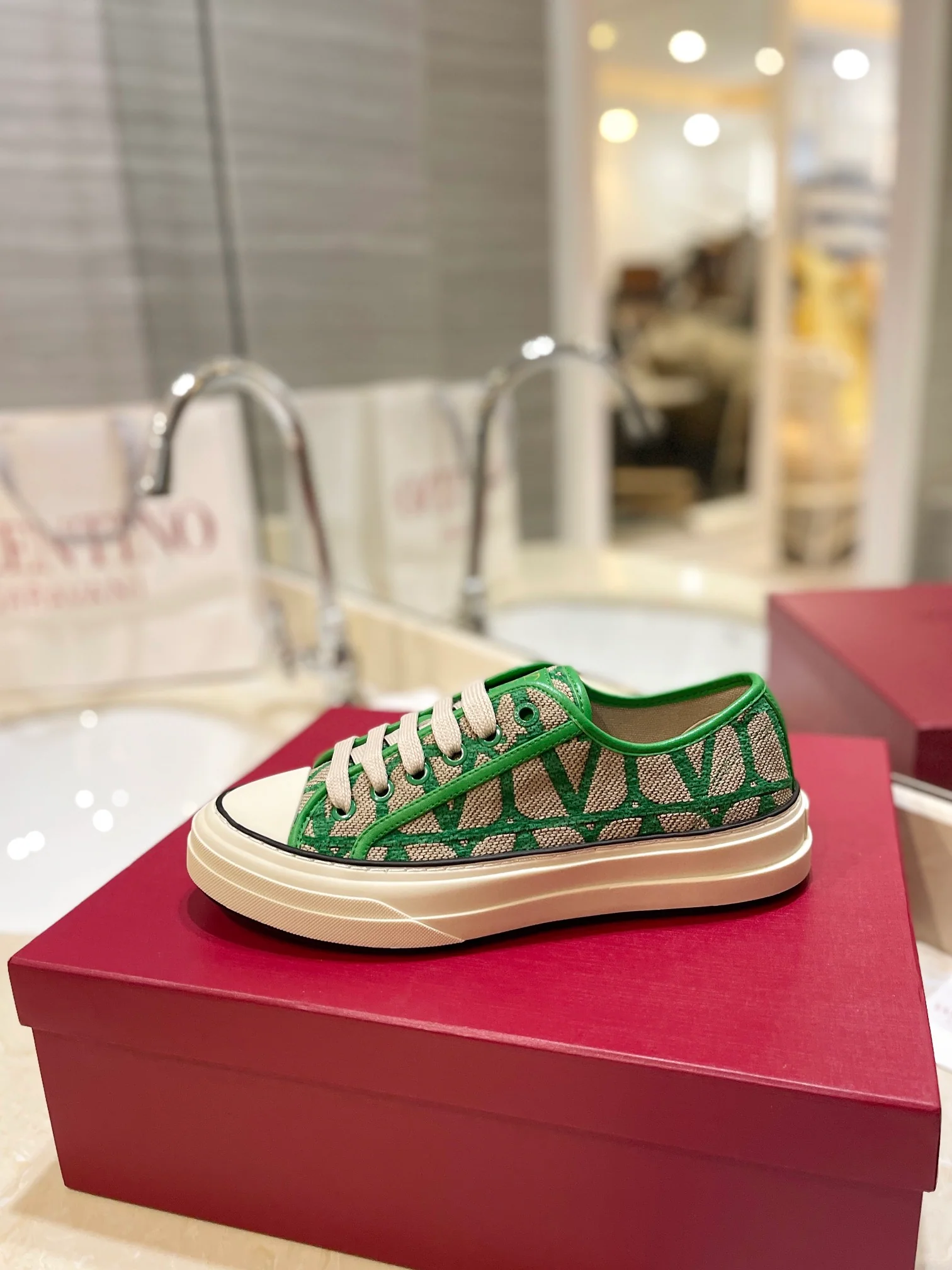 Низкие парусиновые кеды Valentino, повседневная обувь унисекс, зеленые