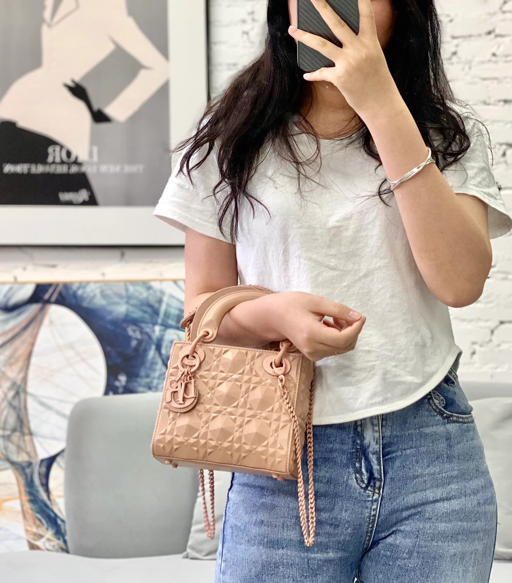 Миниатюрная женская сумочка Dior - трехсекционная Princess Dior - 17 см - в форме розового бриллианта