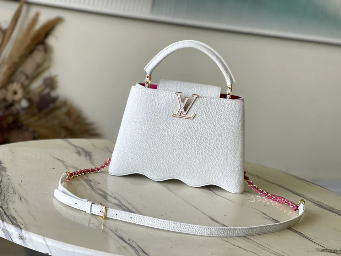 m21887-LV-Taurilon Кожаная сумка-капсула белого цвета с волнистым дном, средний размер