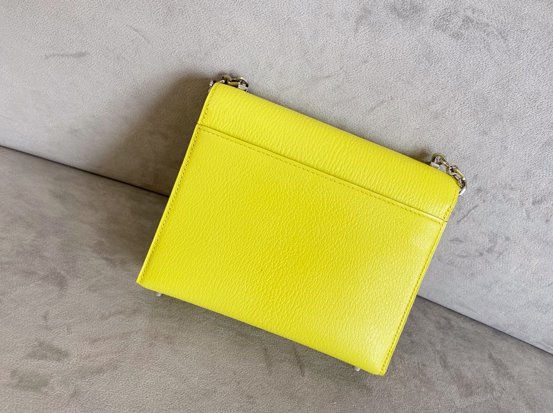 Hermes Verrou Mini Goatskin 9r Lemon Yellow Silver Buckle