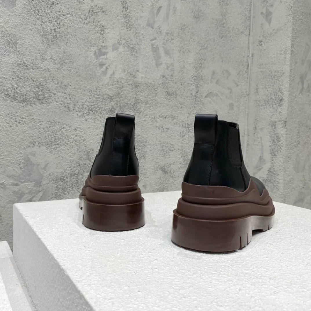 BV-22ss - Британские ретро-ботинки до щиколотки - Унисекс - Черные с коричневой подошвой