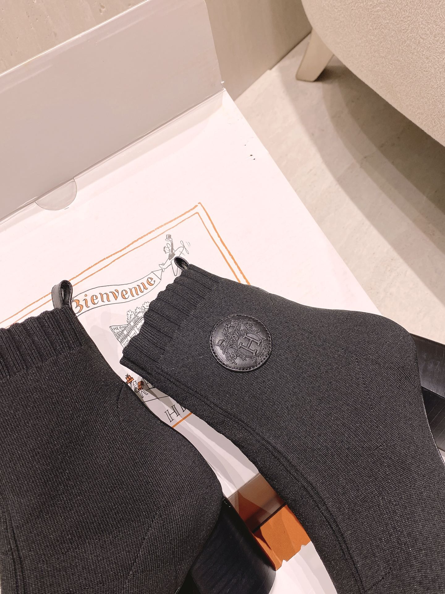 Ботинки-носки Hermes на толстом каблуке - черные