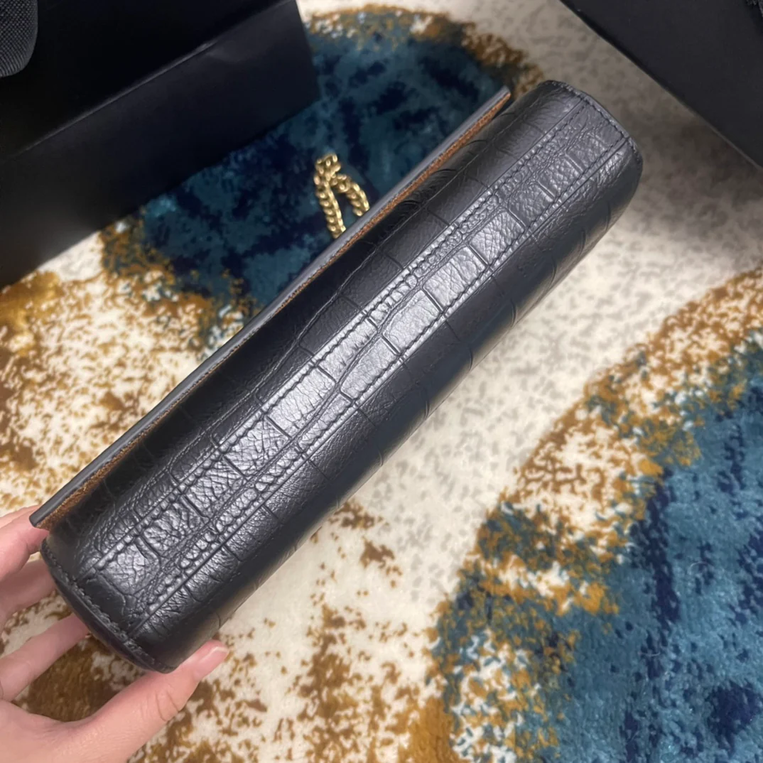 YSL-Kate Double Bread - Кожа с тиснением под крокодила - Черный - 22 см