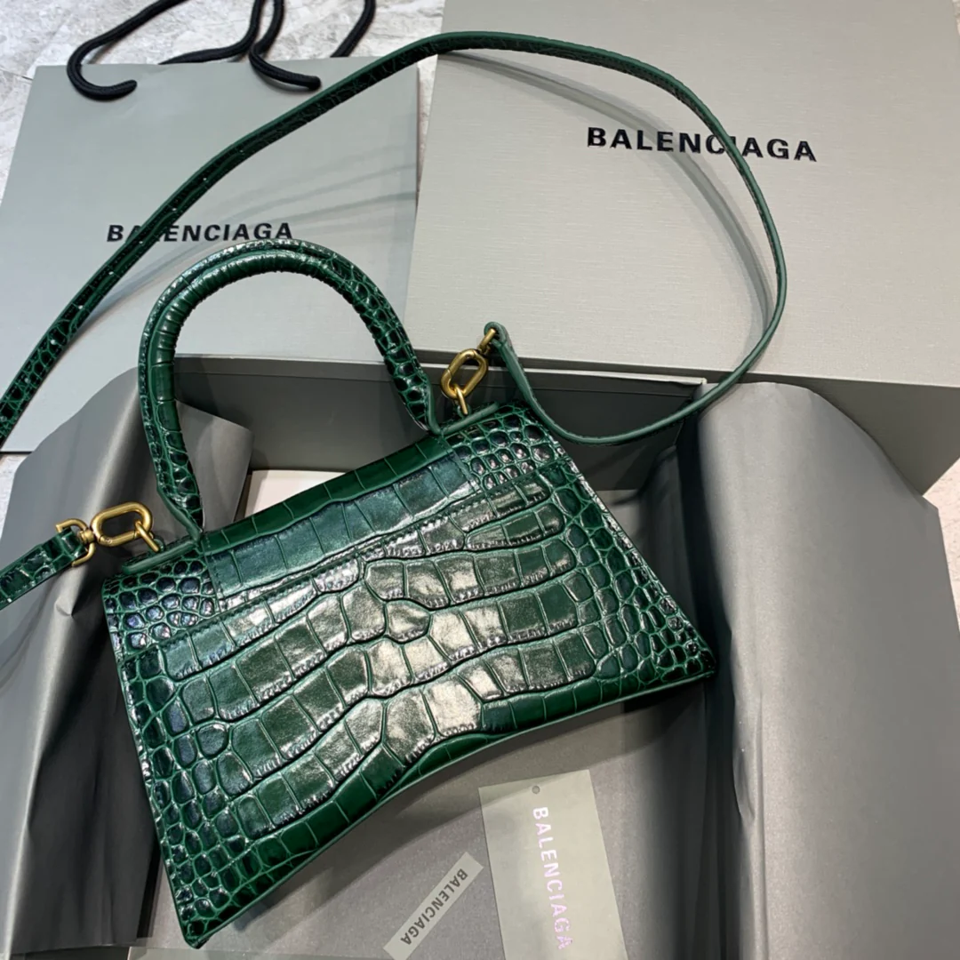Сумка Balenciaga Hourglass – темно-зеленая с крокодиловым принтом