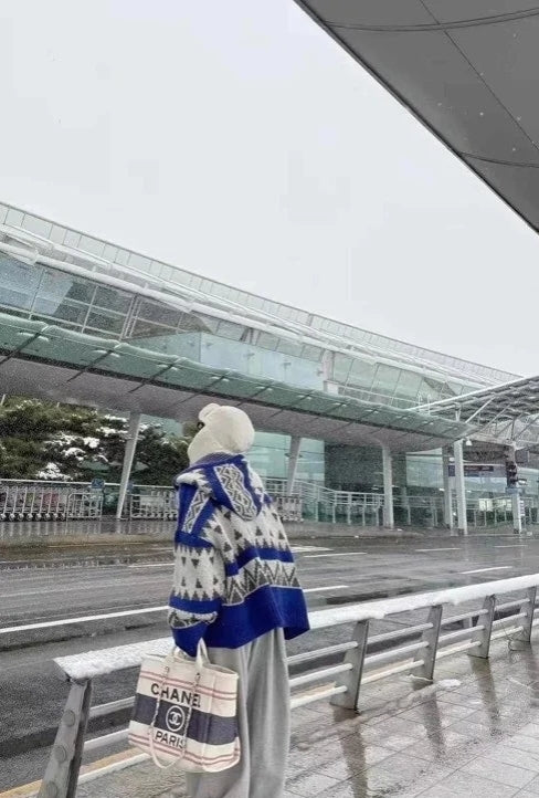 Пляжная сумка Chanel 25c, косметичка, красно-синяя.