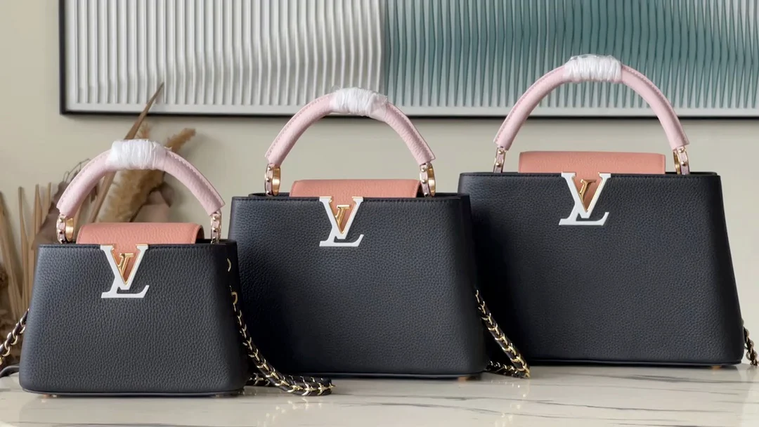 m21887-LV-Taurilon Leather-Capucines Сумка-Черный/Розовый-Мини