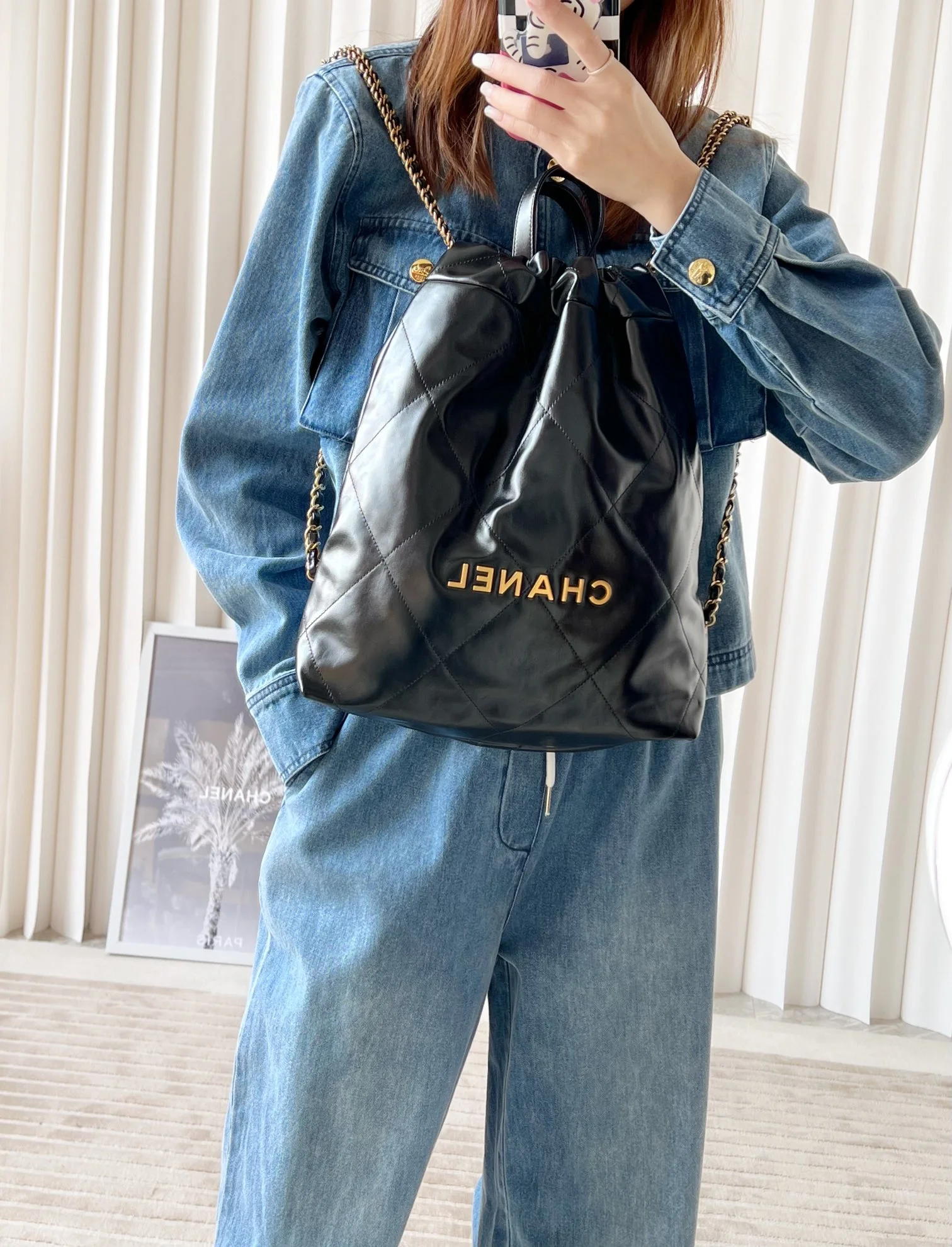 Сумка Chanel - Маленький рюкзак из телячьей кожи - Черный с золотой фурнитурой