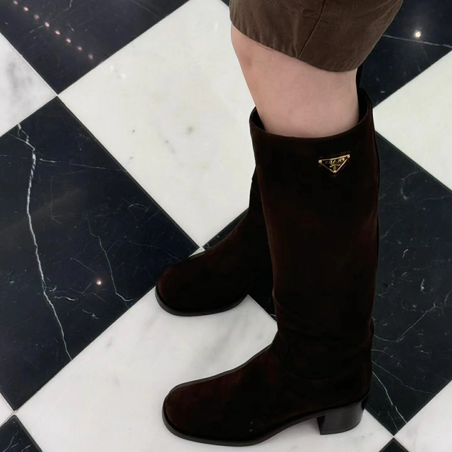 Сапоги для верховой езды Prada 2024 7-5 см - темно-коричневые