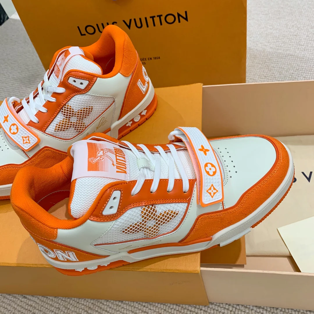 Кроссовки LV Trainer Series - Джинсовые на липучках - Спортивная обувь - Унисекс - Оранжевые