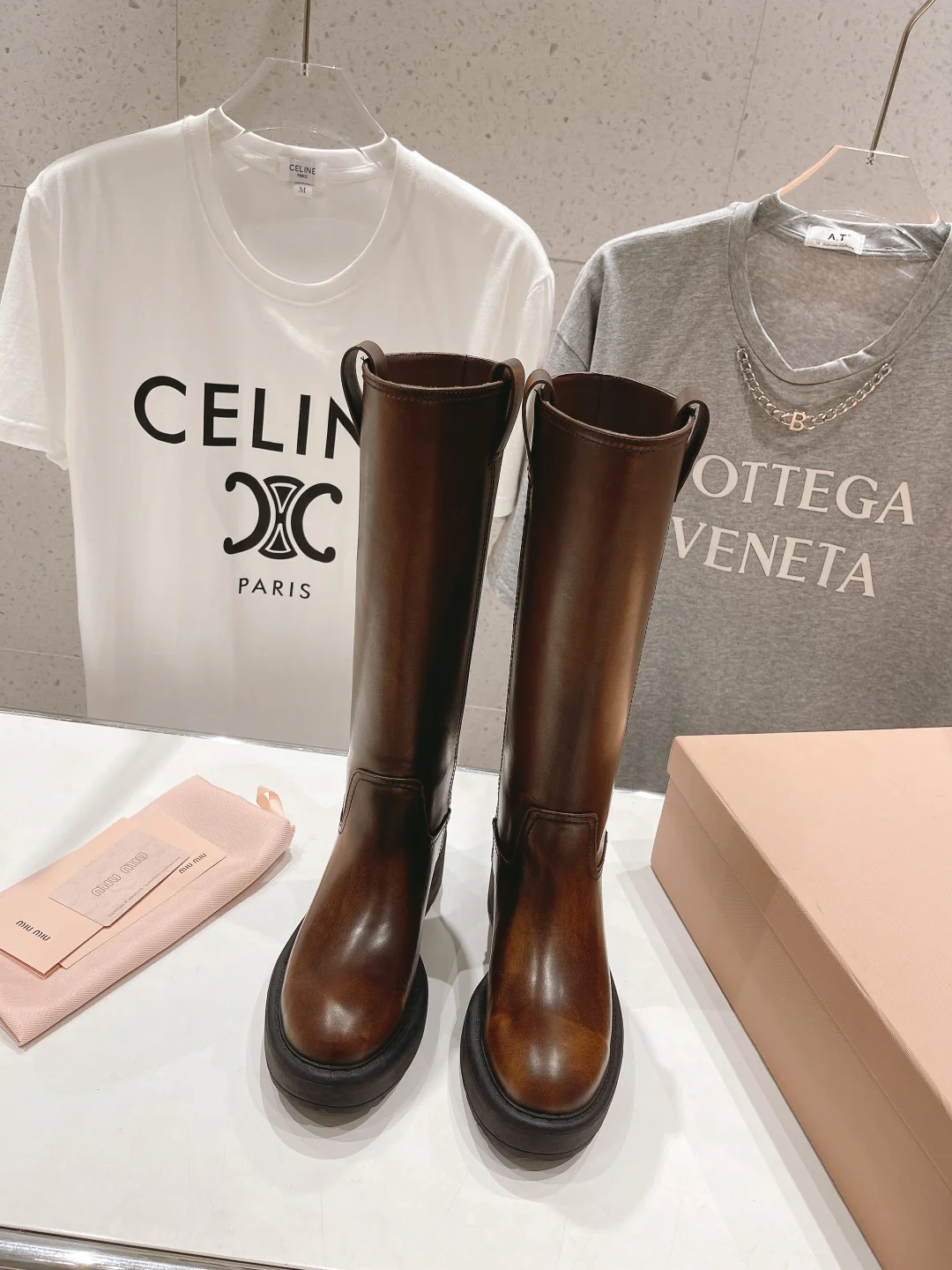 Ботинки на платформе Miu Miu 2024 - Кофейно-коричневый - 1