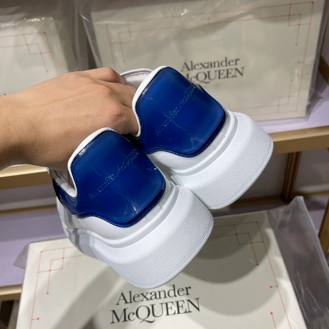 Классические белые кроссовки McQueen - унисекс - темно-синий резиновый каблук - премиум-издание