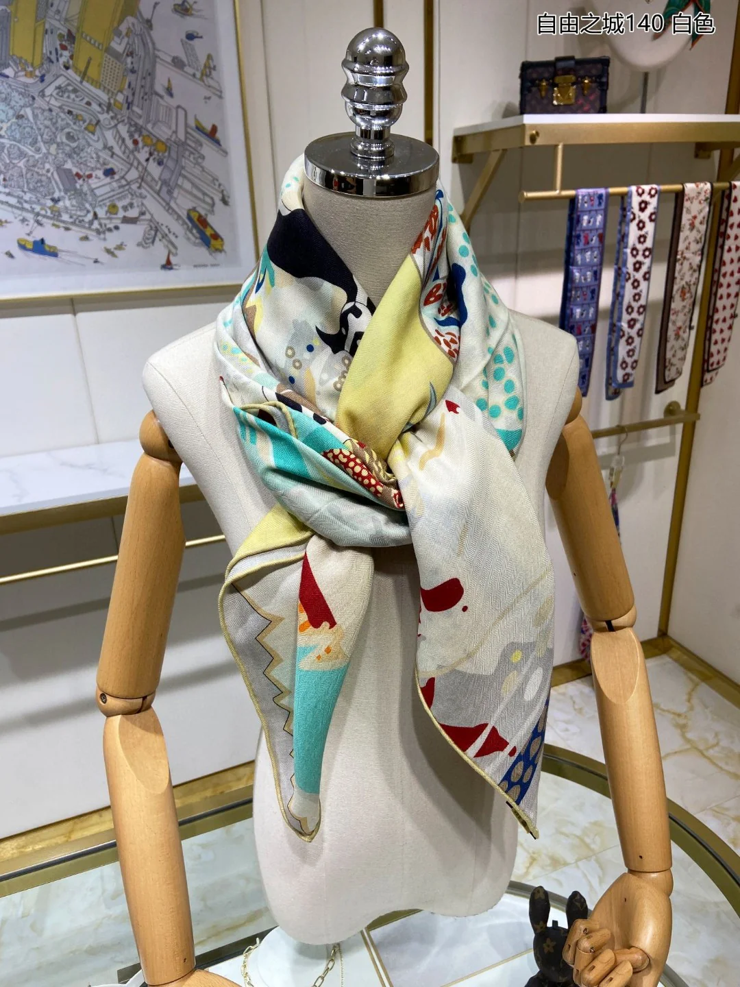 Шарф Hermes Liberty City - 140 см - 70% кашемир - 30% шелк - 1 шт.