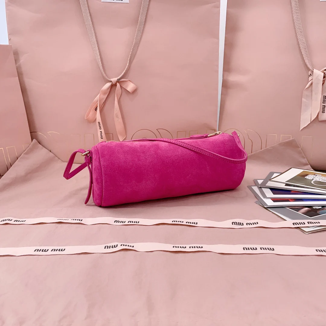 Маленькая цилиндрическая сумка Miu Miu 5ne851 - Замша - Персиково-розовый