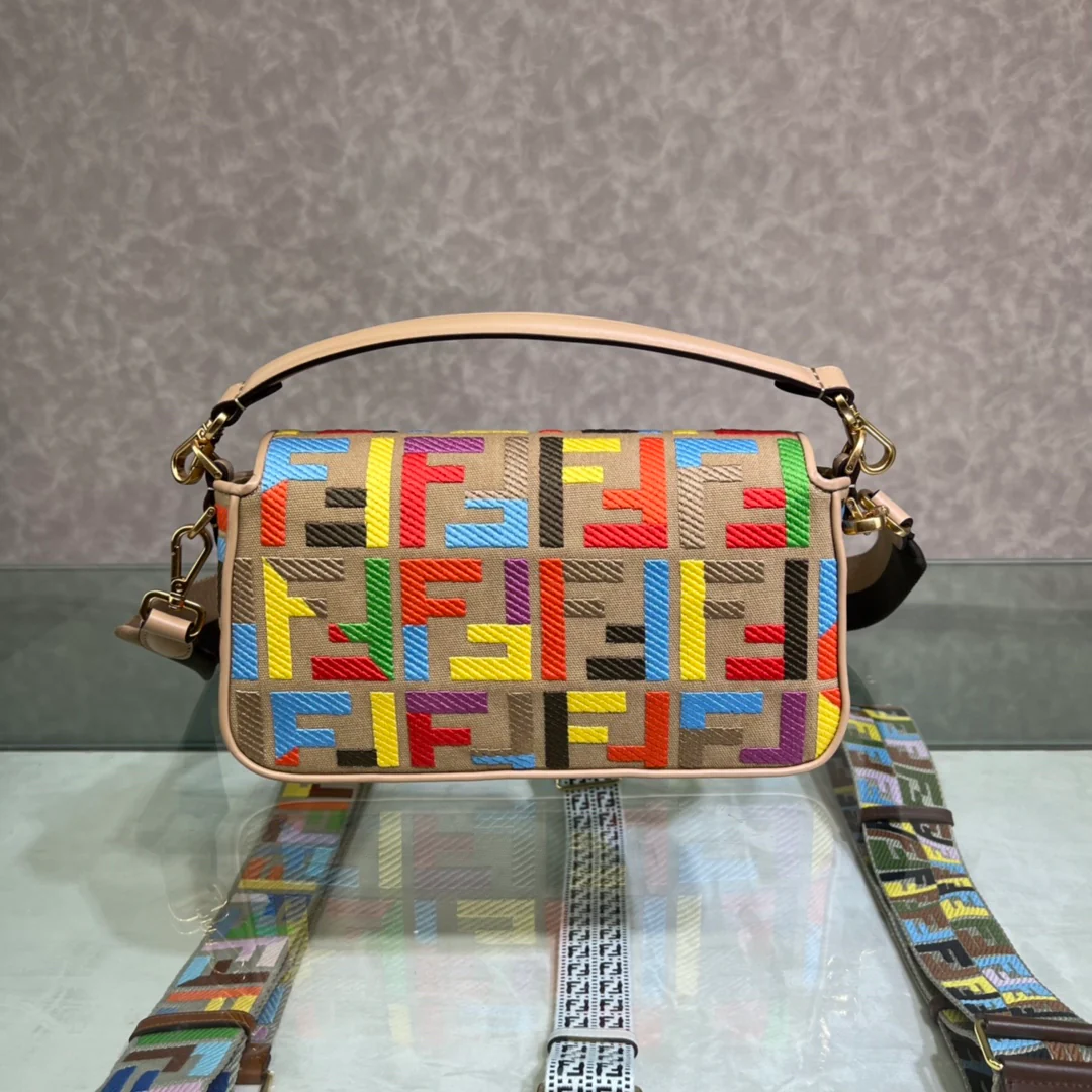 Fendi Baguette Medium Rainbow Canvas Bagel - 1