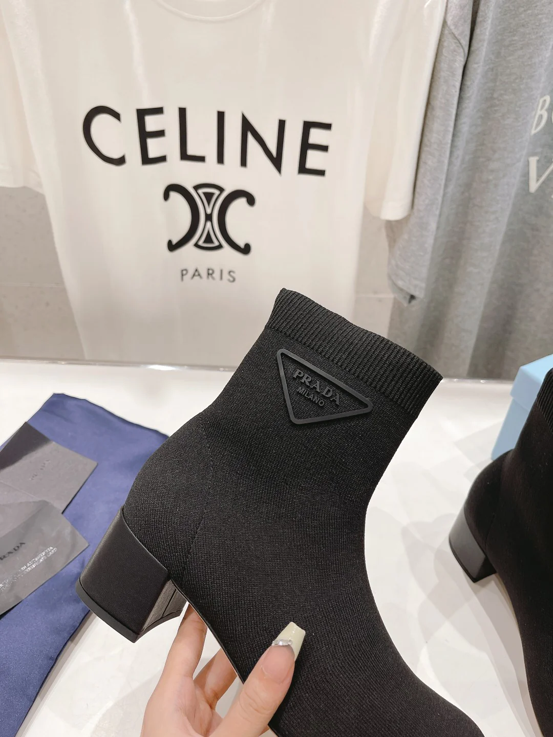 Ботильоны на высоком каблуке Prada 2024 — черные