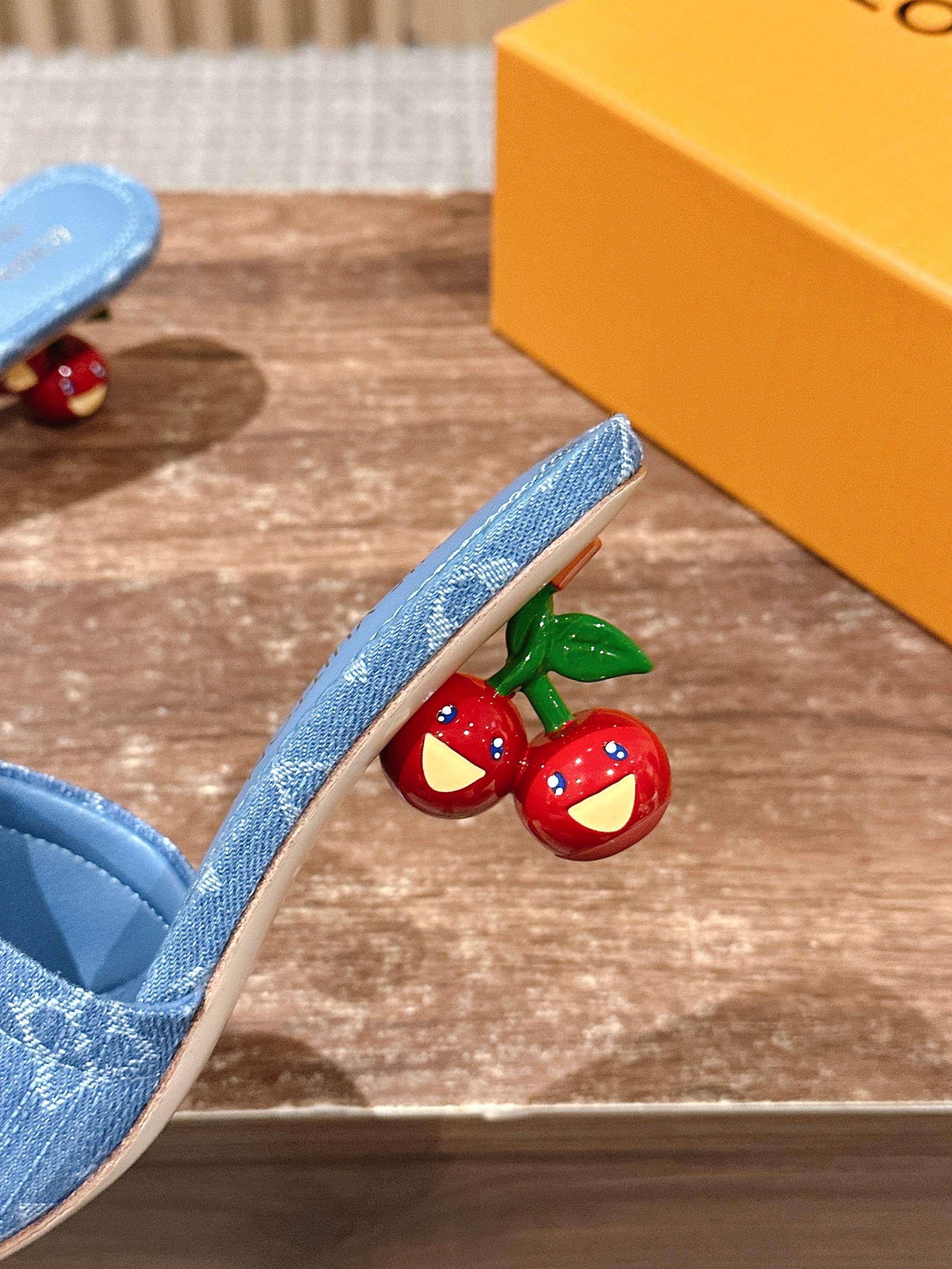 LV - Коллекция Такаши Мураками в стиле ретро - Сандалии на низком каблуке - Джинсово-синие