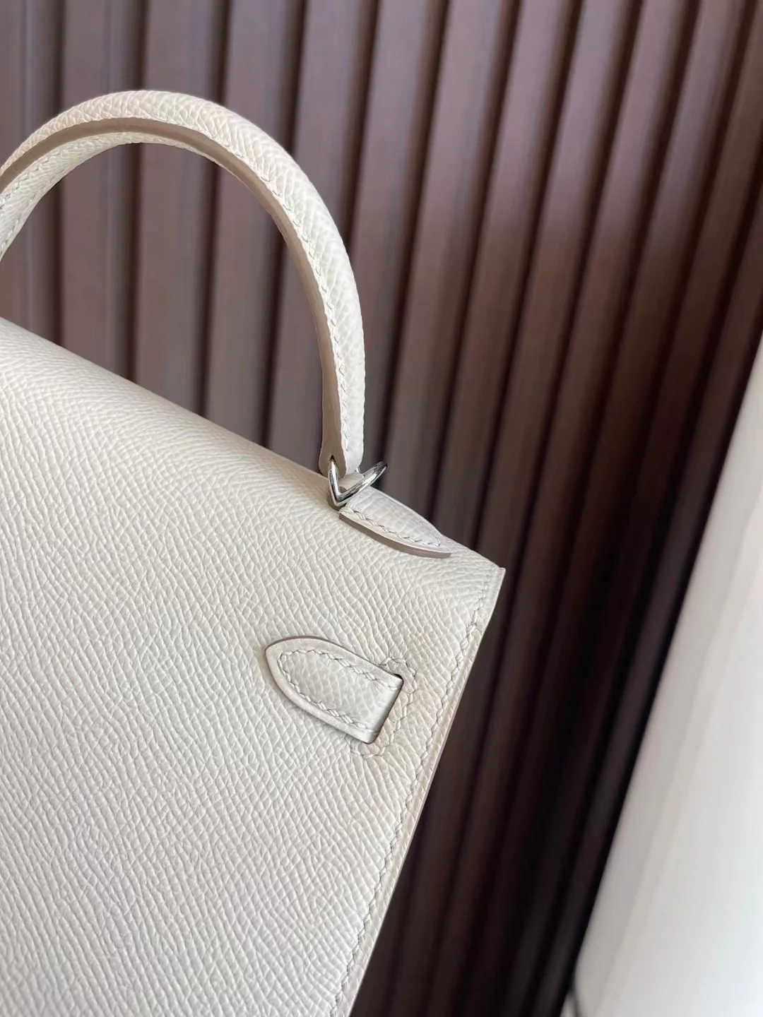 Hermes Kelly Mini 2nd Generation Epsom Milkshake White Silver Buckle
