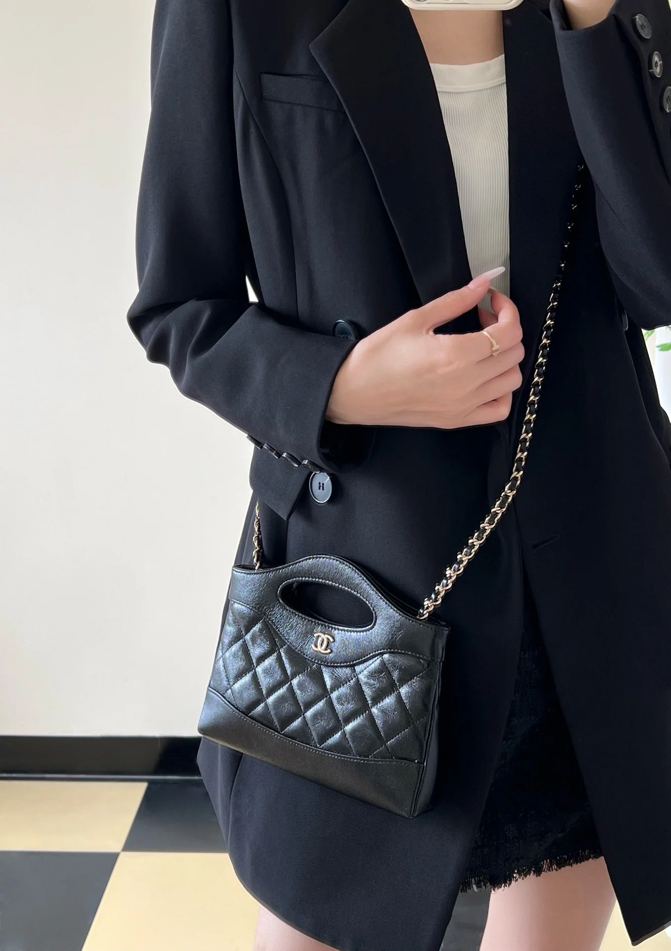 Сумка Chanel Nano 31 - Миниатюрная горизонтальная версия - Черная