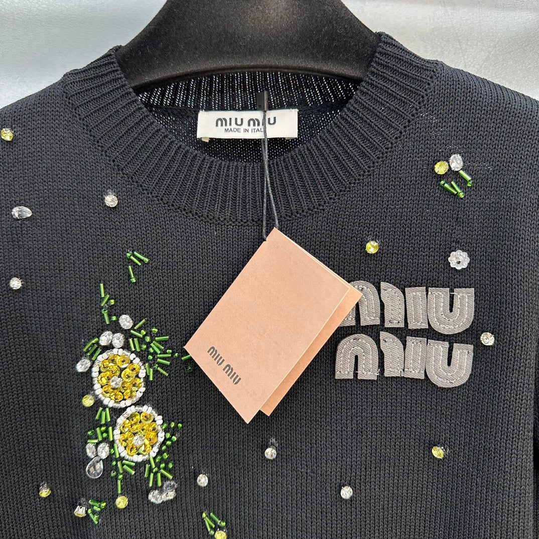 Miu Miu-2404 - Летняя новая толстая вязаная блузка с бисером
