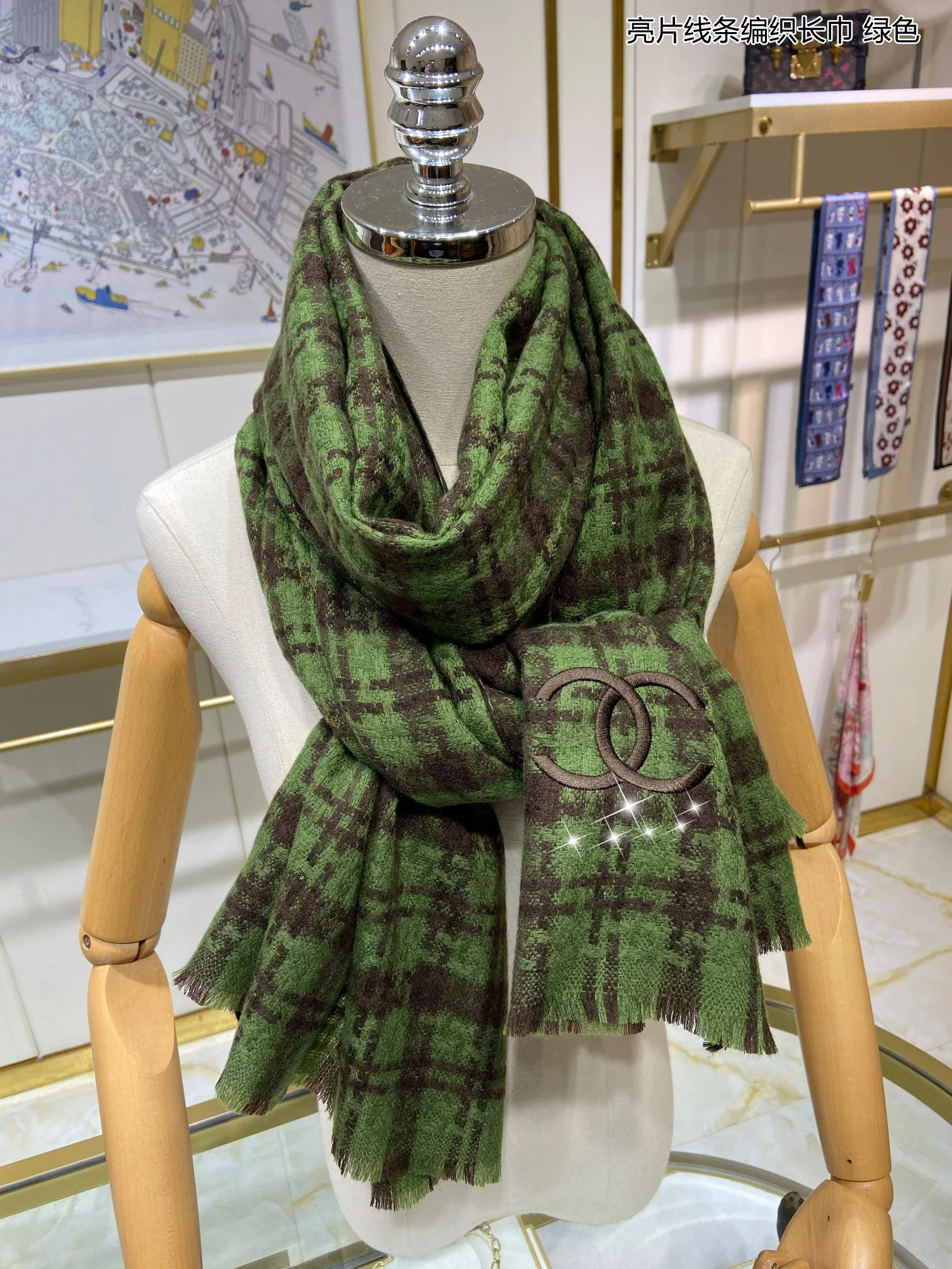 Длинный шарф Chanel с пайетками, плетеный – 60 см – 200 см – 100% высококачественный кашемир