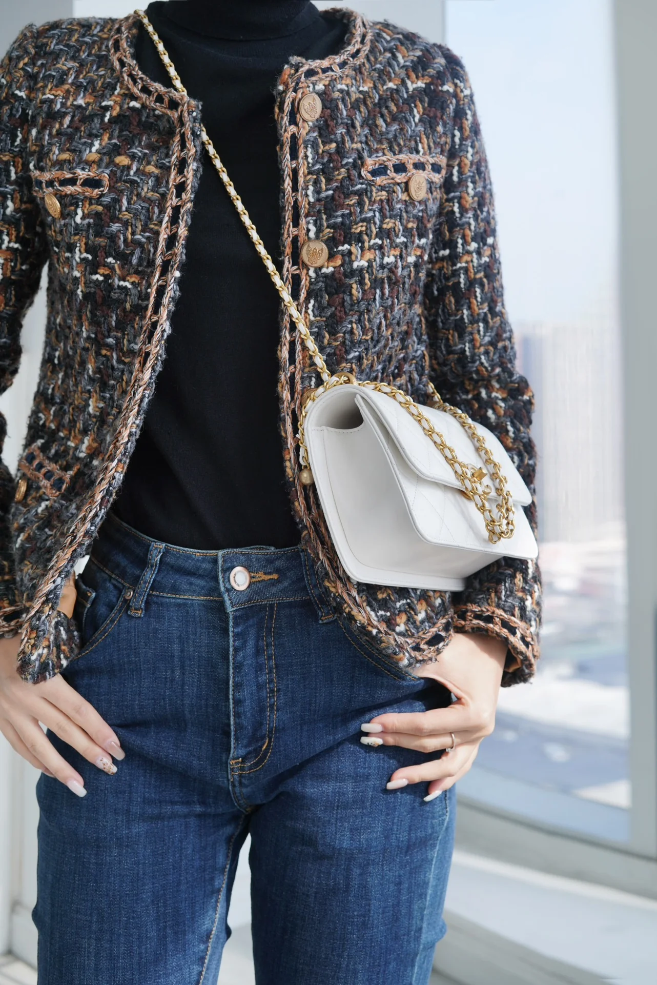 Chanel 24c Double Gold Ball CF Mini 19 White