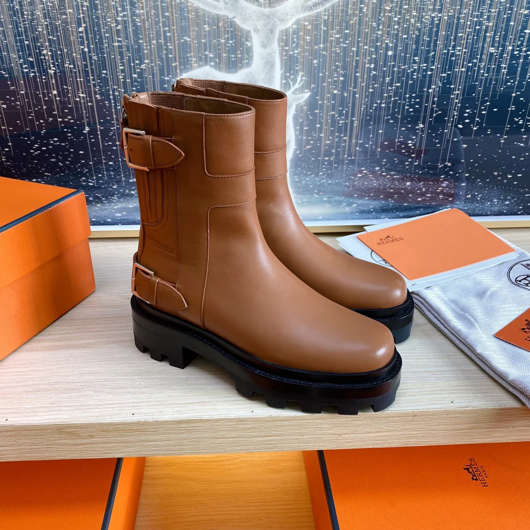 Классические ботильоны Hermes 2023 года - коричневые