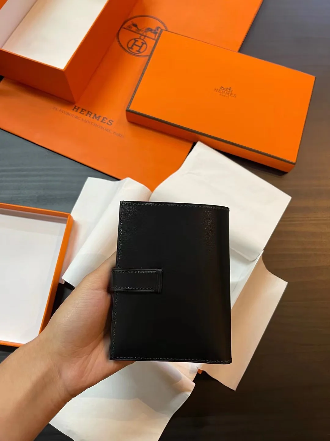 Кардхолдер/шкатулка для клипперов Hermes Bearn - Черный - Золотая пряжка