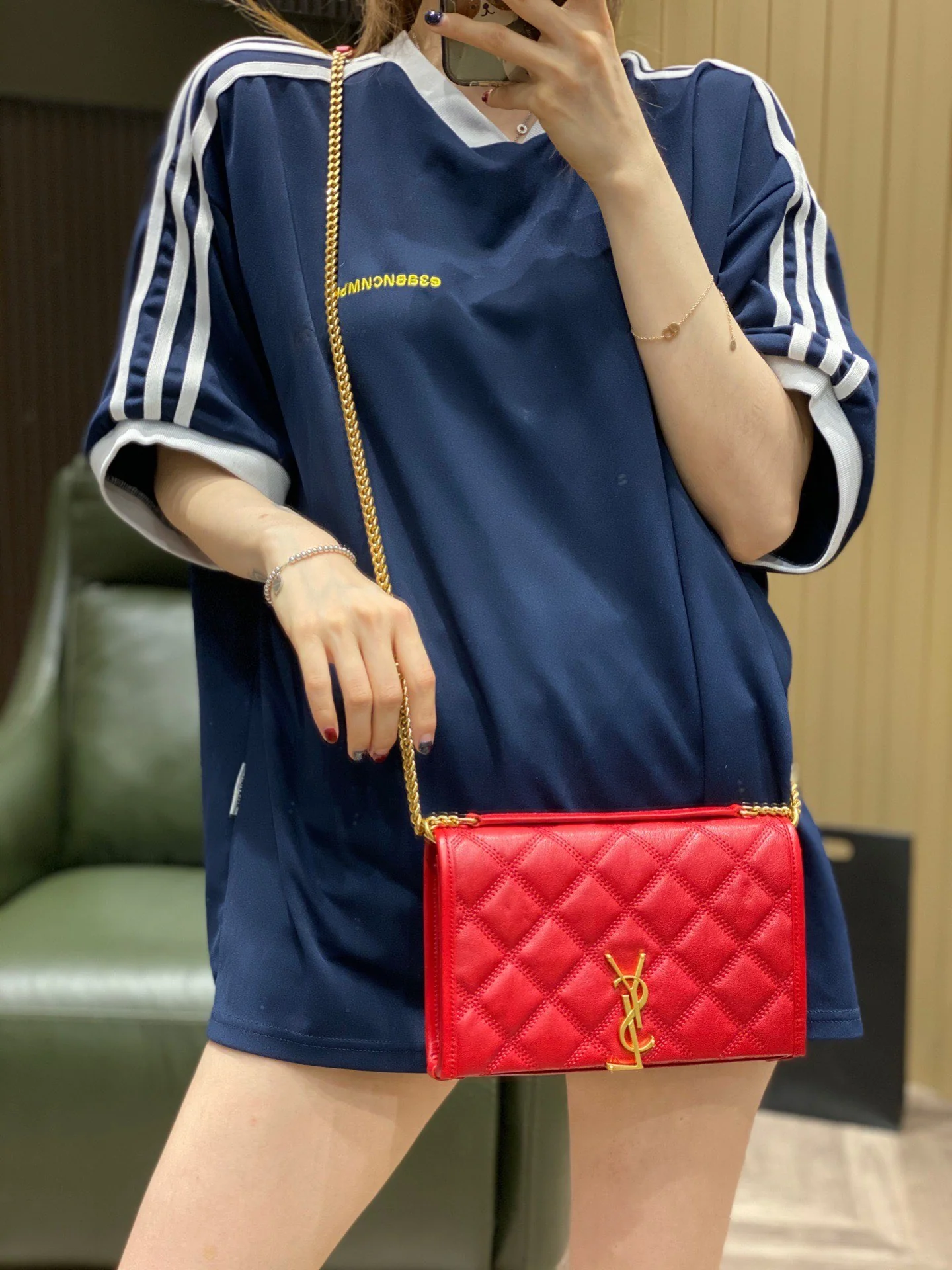 Сумка YSL-Becky из овечьей кожи с ромбовидной стёжкой и цепочкой - 2 шт.