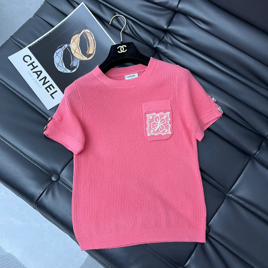 Свитер Chanel 2403 с карманом в виде четырехлистного клевера - розовый