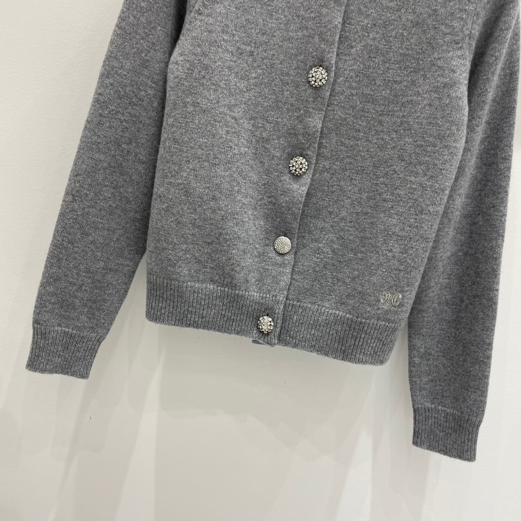 Вязаный свитер Celine 2403 с круглым вырезом, украшенный стразами, серый.