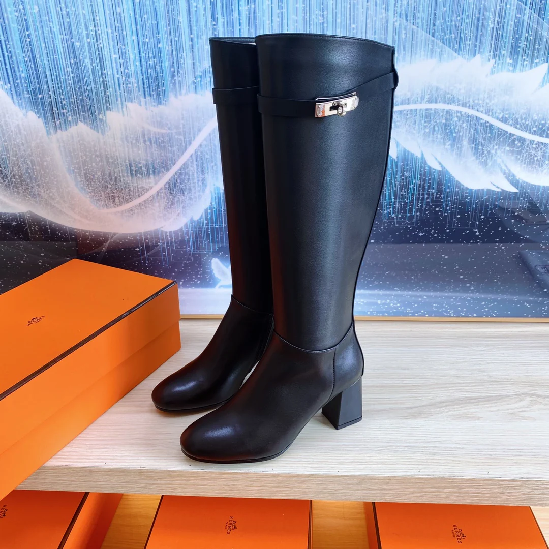 Кожаные сапоги Hermes на молнии - черные