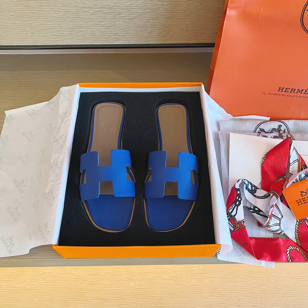 Тапочки Hermes-h на плоской подошве - серия с принтом пальм - 2