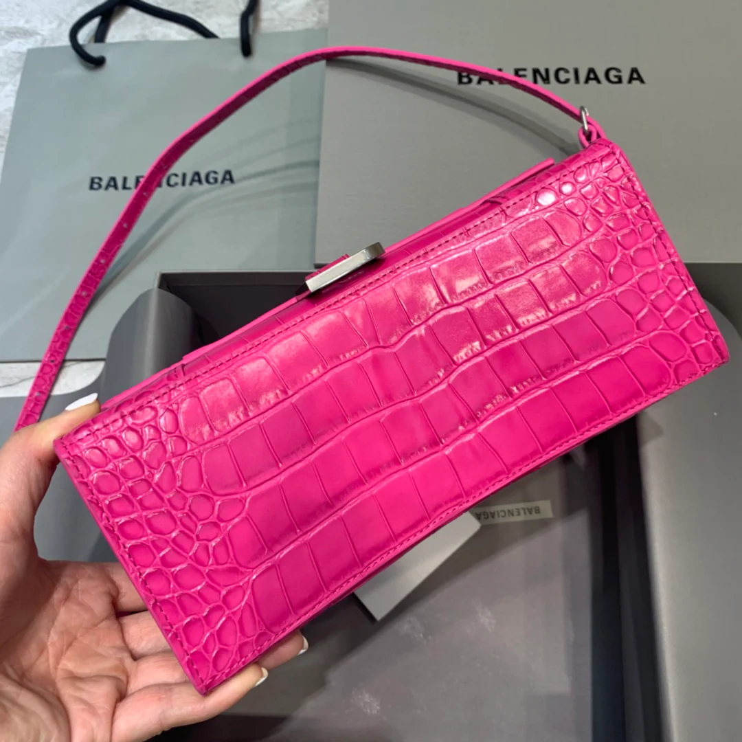 Сумка Balenciaga Hourglass - розово-красный с крокодиловым узором