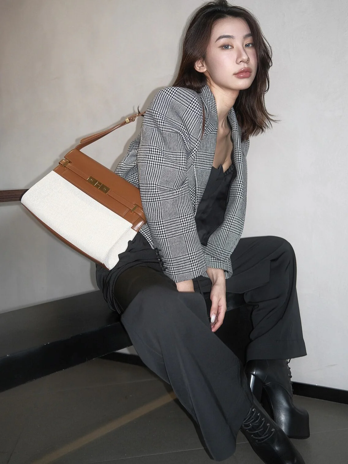 YSL Manhattan, большой размер, хлопок, лен, коричневый