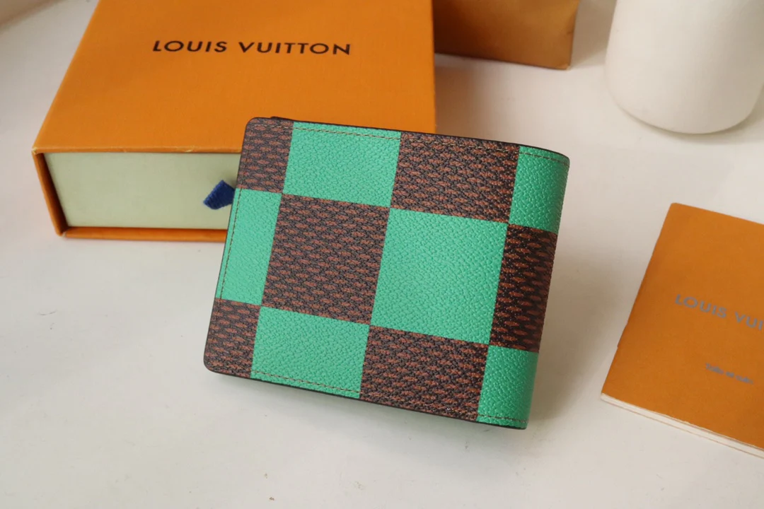 LV-m40452-Осенне-зимний новый короткий кошелек-зеленый в клетку