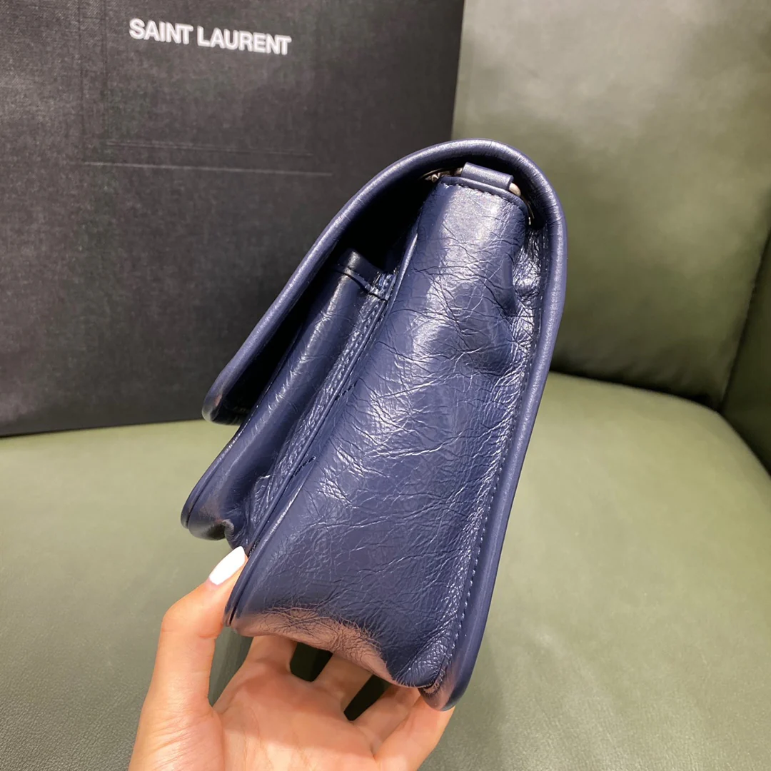 Сумка-мессенджер YSL Niki - темно-синяя - кожа - 22 см